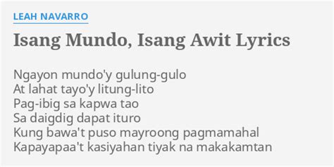 isang mundo isang awit lyrics with translation